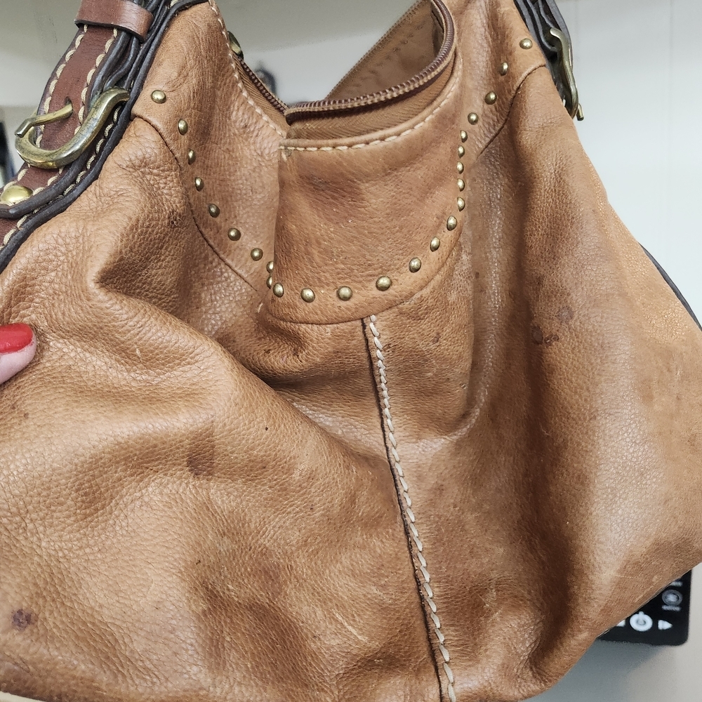 Fossil Brown Leather Studded Shoulder Bag
